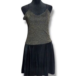 Promod Black w/ Gold Sparkle Top Sleeveless Adjustable Straps Velvet  Mini Dress